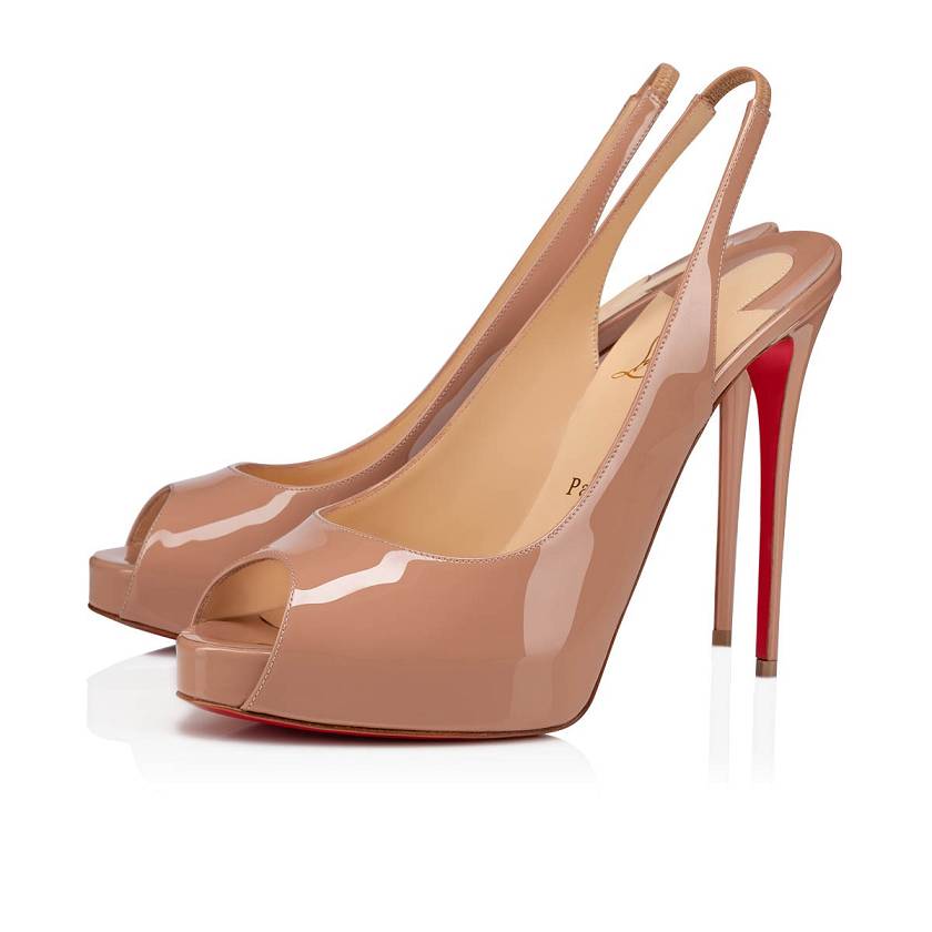Women's Christian Louboutin Private Number 120mm Patent Leather Peep Toe Pumps - Nude [7459-380]